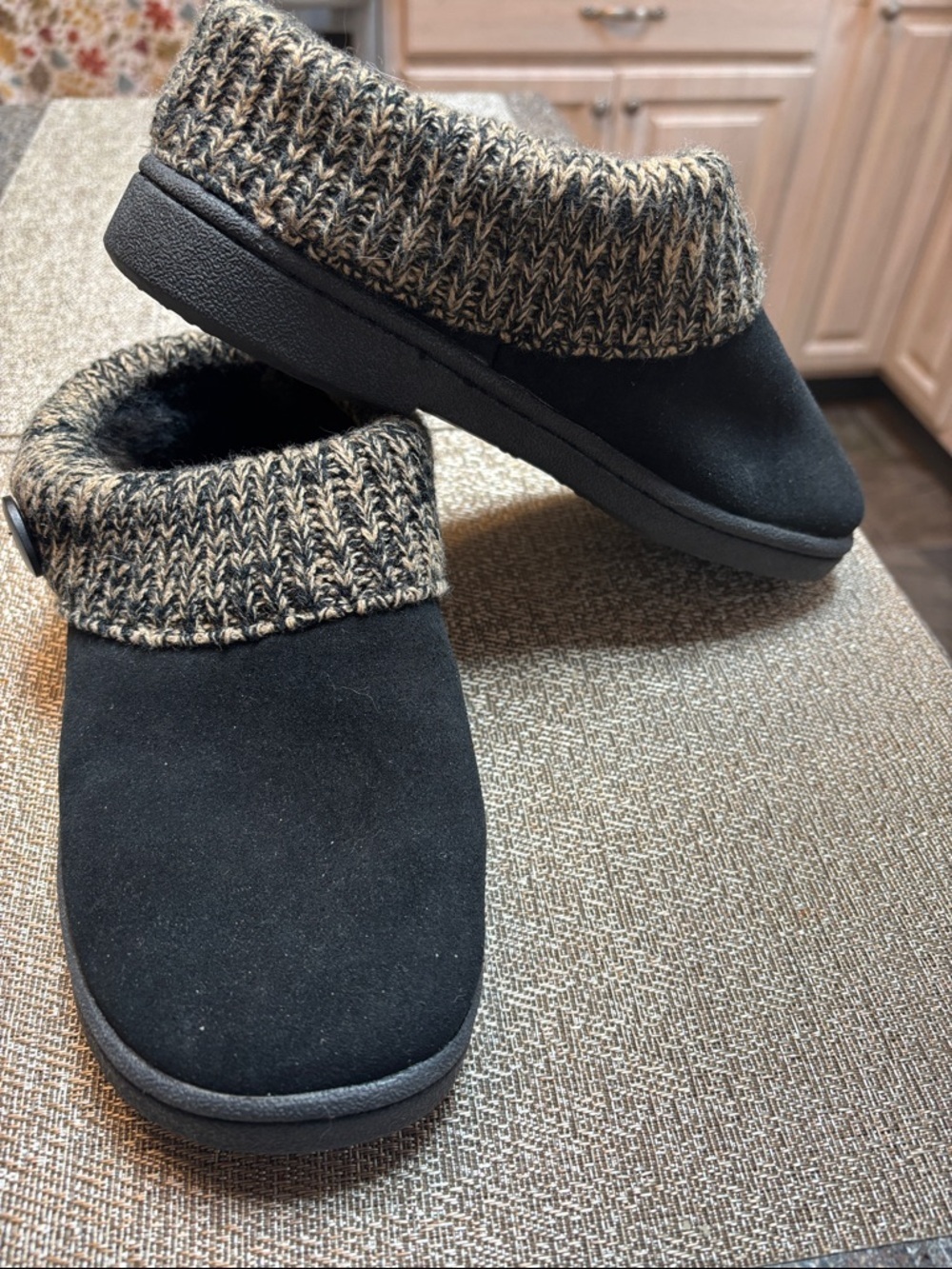 Clarks Black Suede Ankle Booties with Knit Cuff